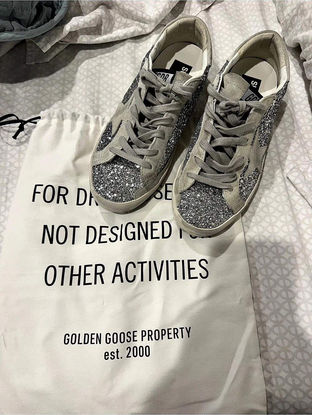 Golden Goose Super-Star Sneakers in Silver Glitter with Ice-Gray Suede Glitter